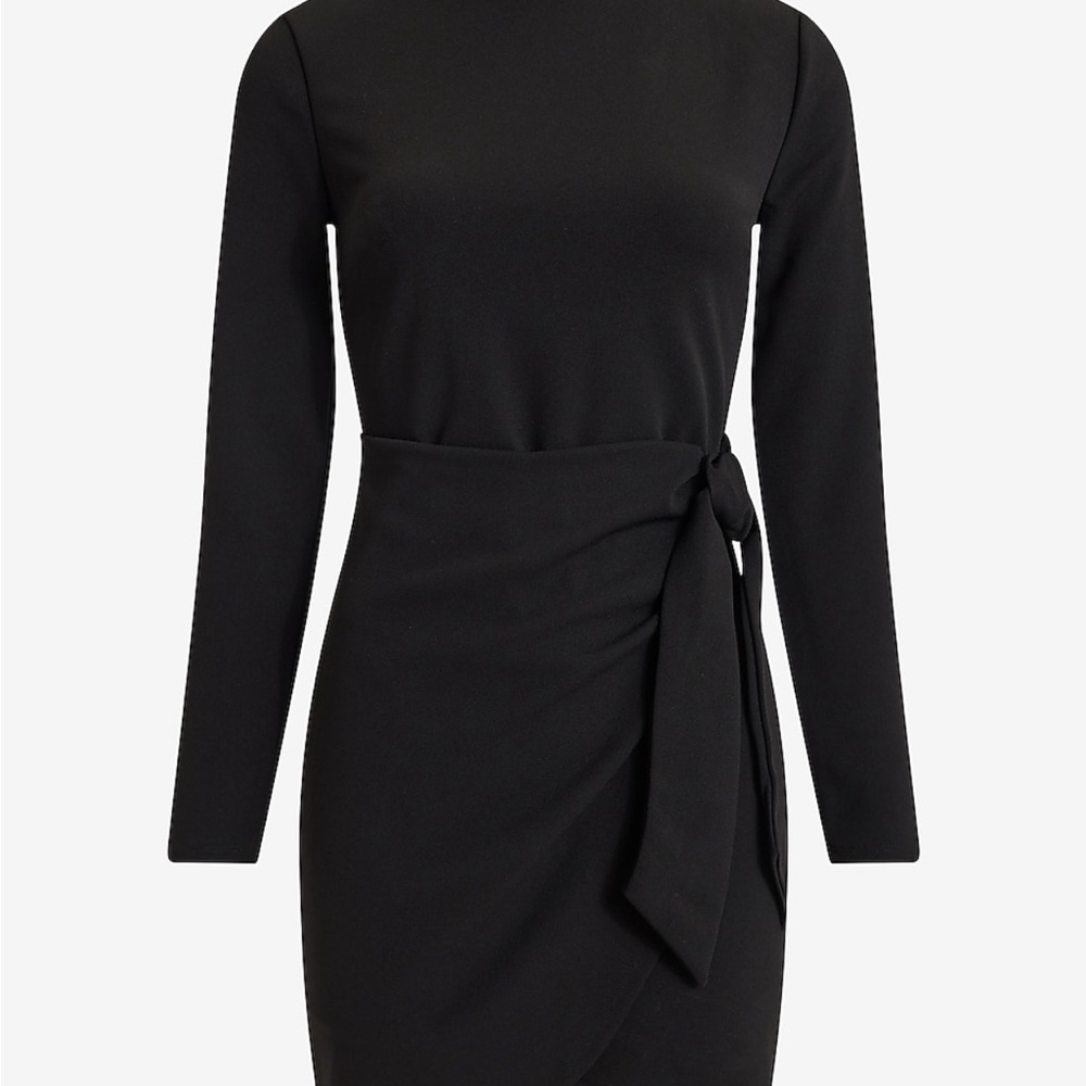 Express Black Long Sleeve Dress with Tie Detail